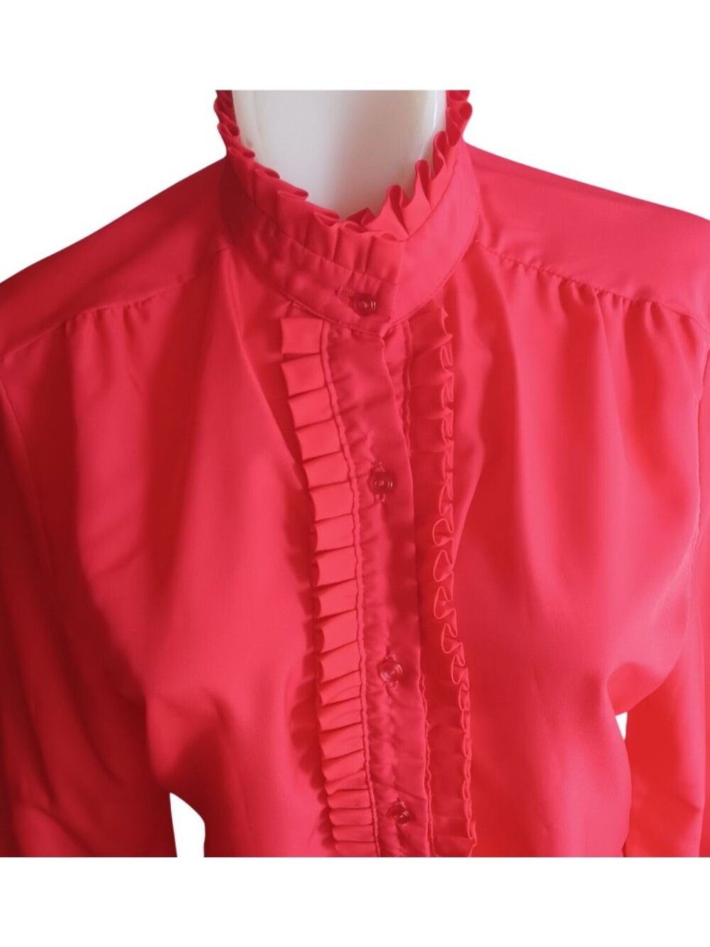 True Vintage Small Ruffle Top 1980's Alice Stuart Blouse High Neck Secretary